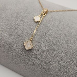 Clover Lariat Necklace 18k Gold Plated Stainless Steel Y Necklace Dainty
